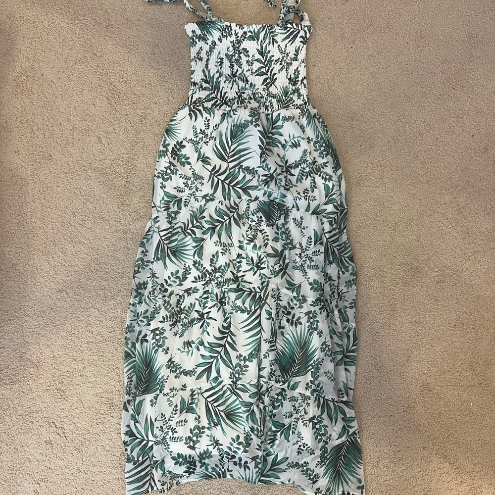 Tropical Leaf Print Maxi Dress